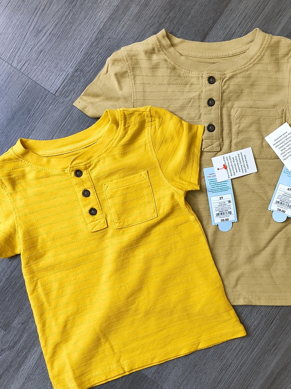 Bundle Of 2 Kids Short Sleeve Henley Shirt with Pocket - Yellow